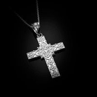 Sterling Silver  Floral Cross Pendant Necklace