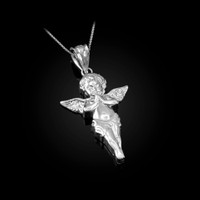 Sterling Silver Polished Angel Pendant Necklace