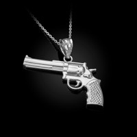 Revolver Pistol Gun Pendant Necklace in Sterling Silver