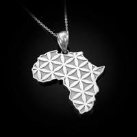 Sterling Silver Africa Map Flower of Life  Pendant Necklace