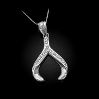 Sterling Silver CZ Wishbone Pendant Necklace