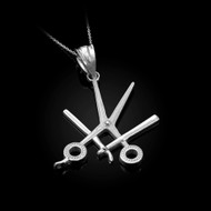 Sterling Silver Barber Shop Scissors Razor Blade Pendant Necklace