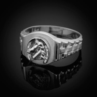 925 Sterling Silver Lucky Horseshoe Mens Ring