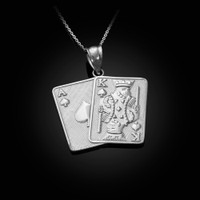 Silver Ace and King of Spades Blackjack 21 Hand Cards Charm Necklace