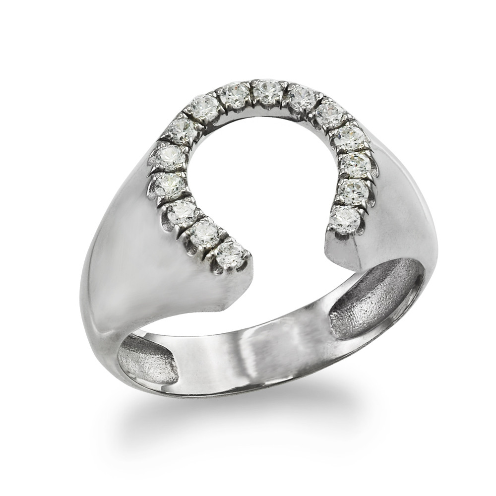 Sterling Silver Lucky Horseshoe CZ Midsize Ring