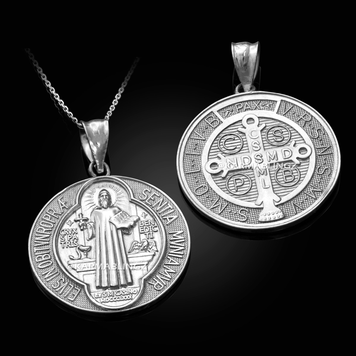 Sterling Silver St. Benedict Reversible Medal Pendant Necklace