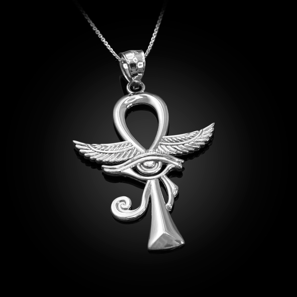 Sterling Silver Eye of Ra Ankh Pendant Necklace