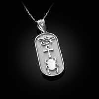 Sterling Silver Egyptian Symbols Eye of Horus, Ankh and Scarab Beetle Amulet Pendant Necklace