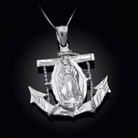 Sterling Silver Our Lady Of Guadalupe On Anchor Pendant Necklace