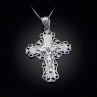 Sterling Silver Crucifix Filigree Pendant Necklace
