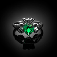 Sterling Silver Emerald Green CZ Claddagh Ladies Ring