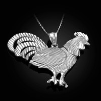 Sterling Silver Large Rooster Pendant Necklace