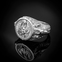 Sterling Silver Egyptian Mythology Scarab Beetle Anubis Horus Ring