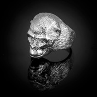 Sterling Silver Mens 3D Ape Face Monkey Ring