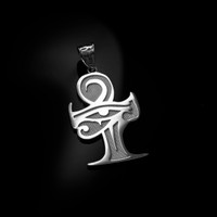Sterling Silver Egyptian Eye Of Horus Ankh Pendant Necklace