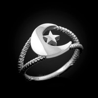 Sterling Silver Crescent Moon Dainty Islamic Ring