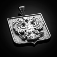 Sterling Silver Russian Federation Double-Headed Eagle Coat of Arms Badge Pendant