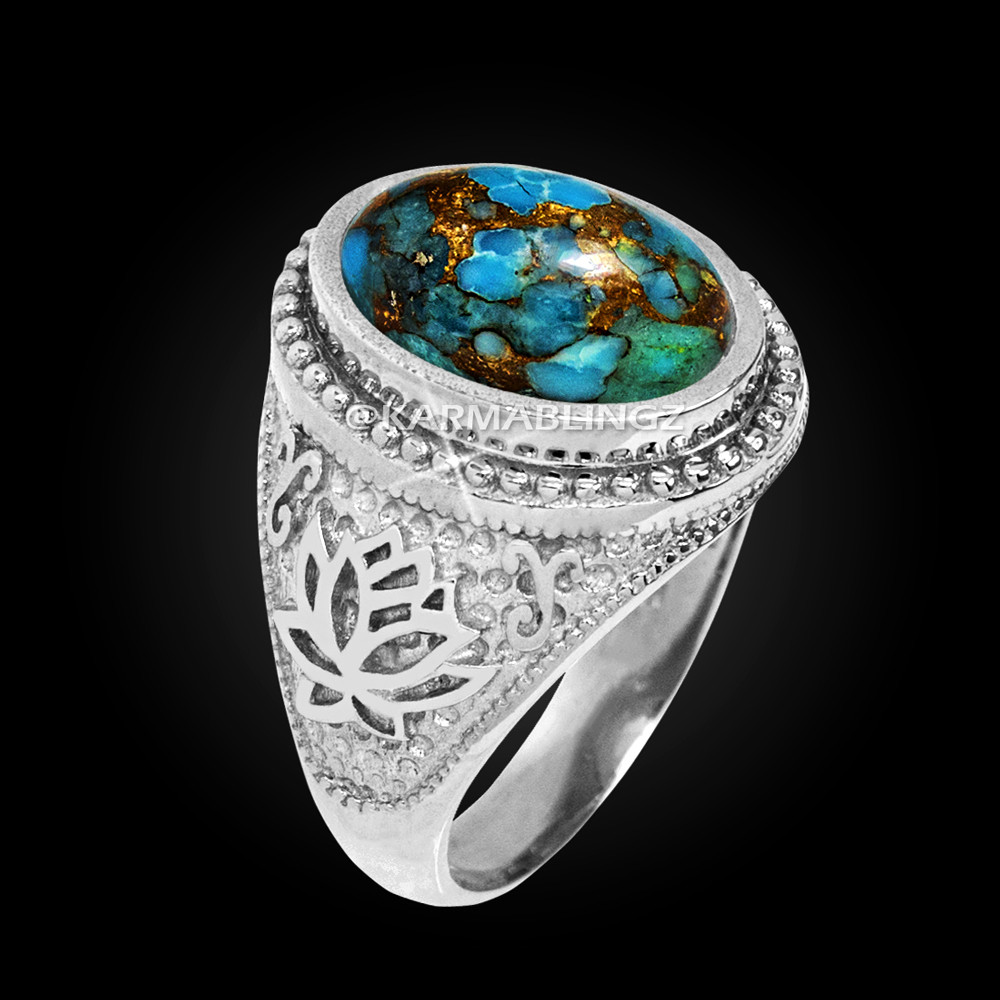 Sterling Silver Lotus Blue Copper Turquoise Yoga Statement Ring