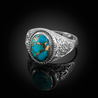 Sterling Silver Lotus Blue Copper Turquoise Yoga Statement Ring
