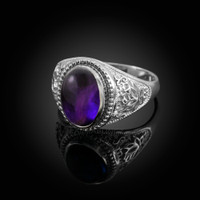 Sterling Silver Purple Amethyst Cabochon February Birthstone Lotus Ring