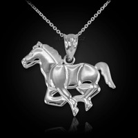 Sterling Silver Running Mustang Stallion Horse Equestrian Pendant Necklace