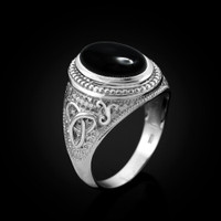 Sterling Silver Celtic Band Black Onyx Statement Ring