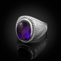 Sterling Silver Purple Amethyst Cabochon February Birthstone Ring