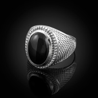 Sterling Silver Black Onyx Gemstone Statement Ring