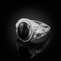 Sterling Silver Skull and Bone Black Onyx Statement Ring
