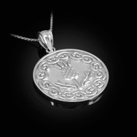 Sterling Silver Scottish Thistle Medallion Pendant Necklace