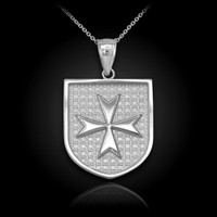 Sterling Silver Knights Hospitaller Maltese Cross Badge Pendant Necklace