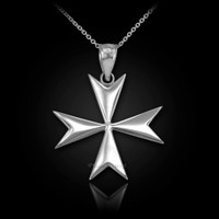 Polished Sterling Silver Maltese Cross Pendant Necklace