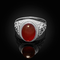 Sterling Silver Om Oval Cabochon Red Onyx Mens Yoga Ring
