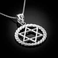Sterling Silver Jewish Star of David Round Rope Pendant Necklace