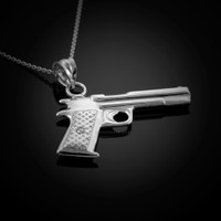 Solid Sterling Silver Desert Eagle Pistol Gun Pendant Necklace