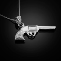 Sterling Silver Revolver Gun Pistol Pendant Necklace