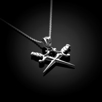 Sterling Silver Crossed Daggers Pendant Necklace