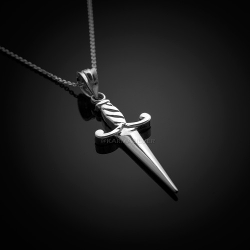 Sterling Silver Dagger Knife Pendant Necklace
