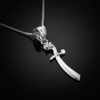 Sterling Silver Scimitar Sword CZ Pendant Necklace
