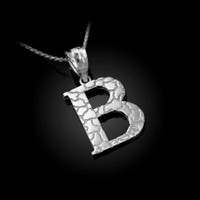 Sterling Silver Nugget Initial Letter "B" Pendant Necklace