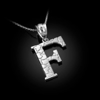 Sterling Silver Nugget Initial Letter "F" Pendant Necklace