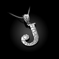 Sterling Silver Nugget Initial Letter "J" Pendant Necklace