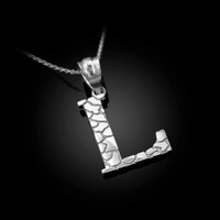 Sterling Silver Nugget Initial Letter "L" Pendant Necklace