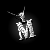 Sterling Silver Nugget Initial Letter "M" Pendant Necklace
