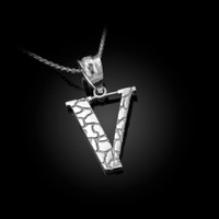 Sterling Silver Nugget Initial Letter "V" Pendant Necklace