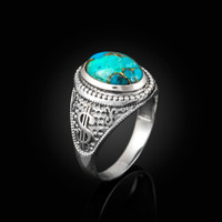 Sterling Silver Cash Money Dollar Sign Blue Copper Turquoise Statement Ring