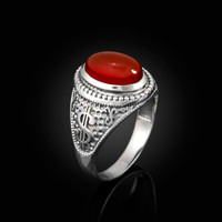 Sterling Silver Cash Money Dollar Sign Red Onyx Statement Ring