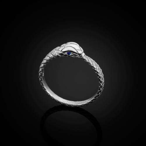Silver Ouroboros Blue Sapphire Ring