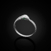 Silver Ouroboros Emerald Gemstone Ring