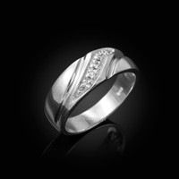 Men's Silver Wedding Band with diamonds